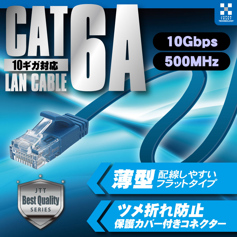 日本トラストテクノロジー CAT.6A フラットLANケーブル JTLAN6A-F
